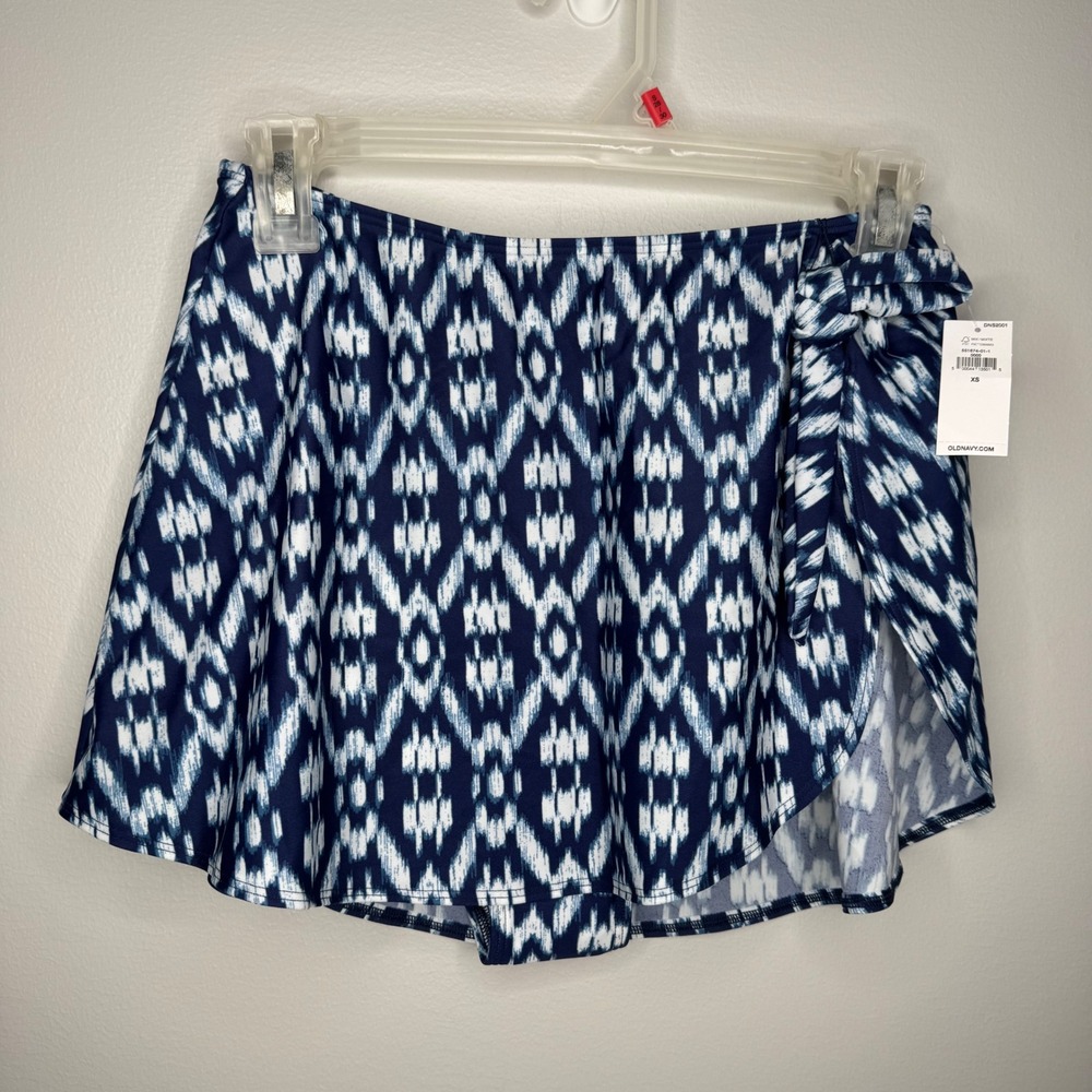 Old Navy Swim Skirt Women XS Blue Ikat Print Side Tie Skort 551674-01-1